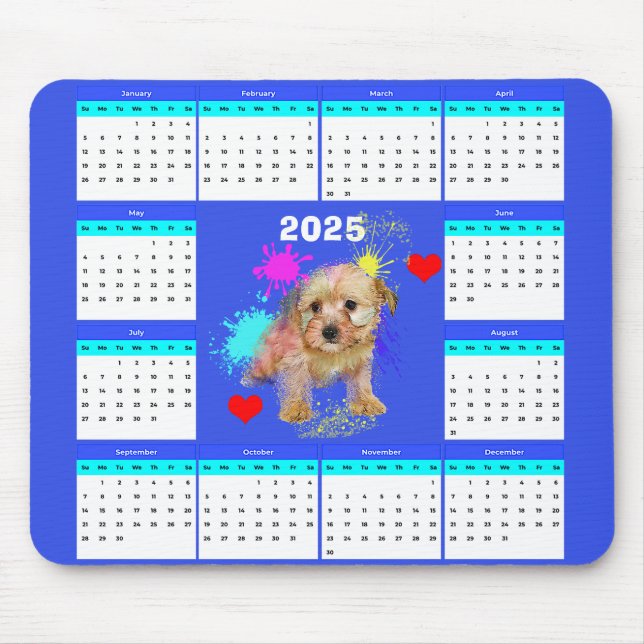 Mousepad Calendário de Cachorro de Morkie Cute Personalizáv (Frente)