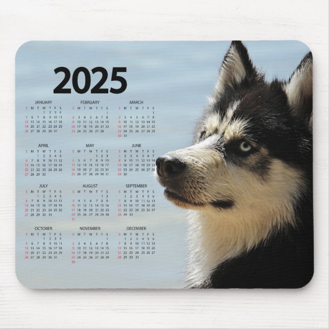 Mousepad Calendário de Cachorro Husky Siberiano 2025 (Frente)