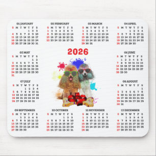 Mousepad Calendário de Cachorro Poodle Fofo Personalizável 