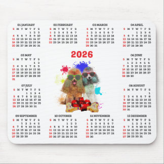 Mousepad Calendário de Cachorro Poodle Fofo Personalizável 