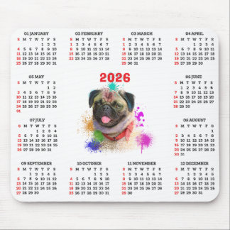 Mousepad Calendário de Cachorro Pug Fofo Personalizável