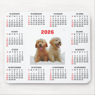 Mousepad Calendário de Cachorro Retriever Dourado Fofo Pers
