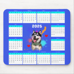Mousepad Calendário de Cachorro Siberiano Cute Personalizáv