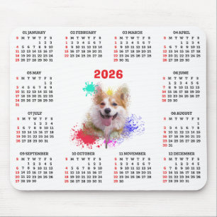 Mousepad Calendário de Cão Corgi Fofo Personalizável