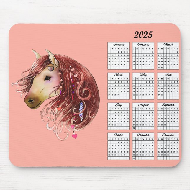 Mousepad Calendário de Cavalo de Amor Indiano 2025 (Frente)