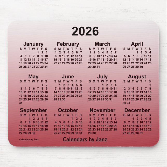 Mousepad Calendário de Cherry desbotado de 2026 por Janz Mo (Frente)