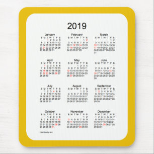 Mousepad Calendário de feriado Dourado de 2019 por Janz Mo