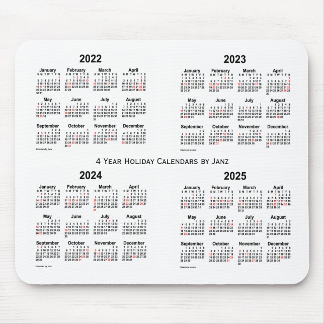 Mousepad Calendário de feriados brancos 2022-2025 por Janz (Frente)