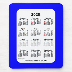 Mousepad Calendário de férias de dois tons azuis 2028 por