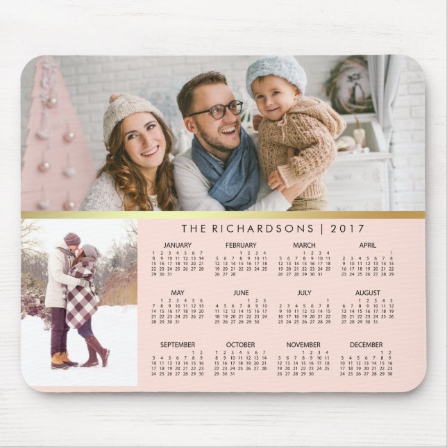 Mousepad Calendário de Fotografias Dourado 2017, Rosa-Blush (Frente)