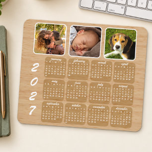 Mousepad Calendário de Fotos 2027 Estilo Madeira Personaliz