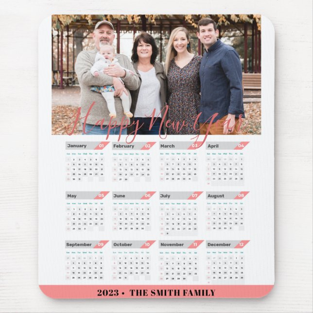 Mousepad Calendário de Fotos da Família Moderna Dourada do  (Frente)