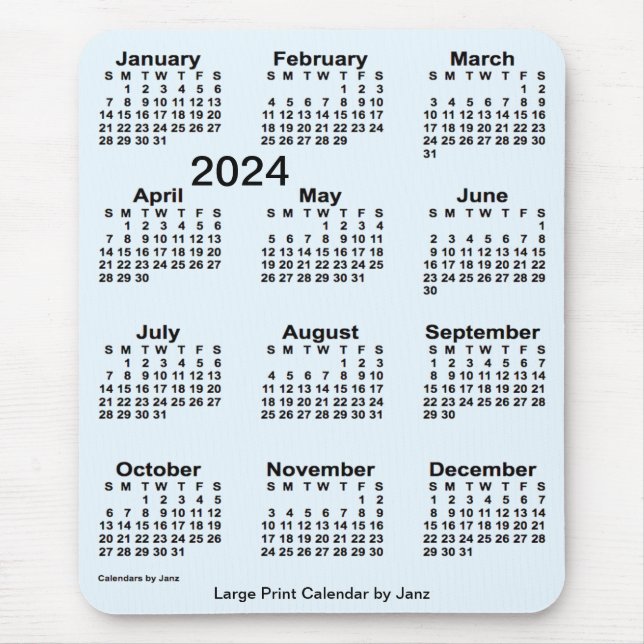 Mousepad Calendário de Impressão Alice Azul Grande 2024 por (Frente)