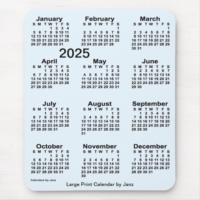 Mousepad Calendário de Impressão Alice Azul Grande 2025 por (Frente)