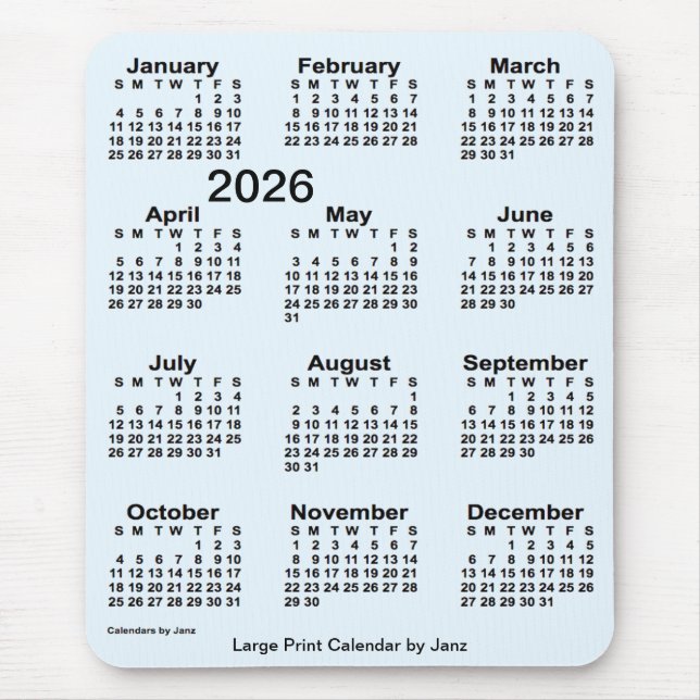 Mousepad Calendário de Impressão Alice Azul Grande 2026 por (Frente)