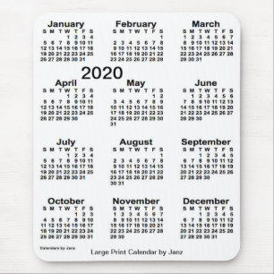 Mousepad Calendário de Impressão branco grande 2020 de Ja