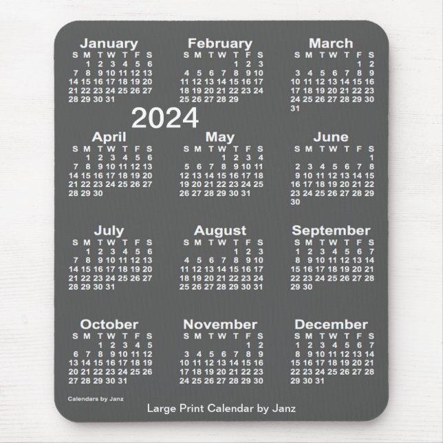 Mousepad Calendário de Impressão de Carvões 2024 por Janz (Frente)