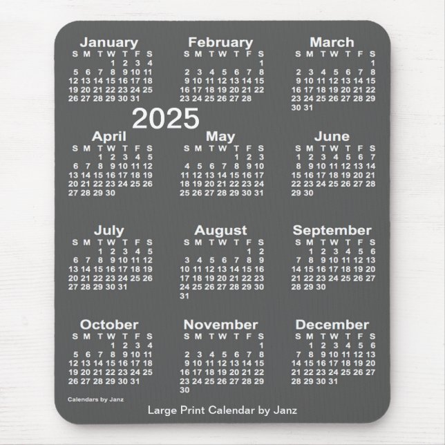 Mousepad Calendário de Impressão de Carvões 2025 por Janz (Frente)