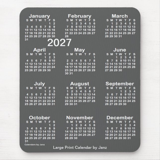 Mousepad Calendário de Impressão de Carvões 2027 por Janz (Frente)