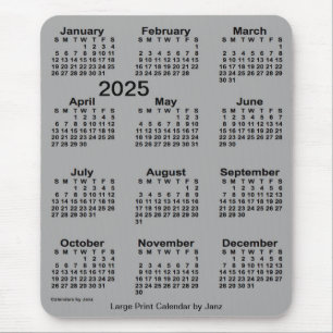 Mousepad Calendário de Impressão de Cinza 2025 de Janz