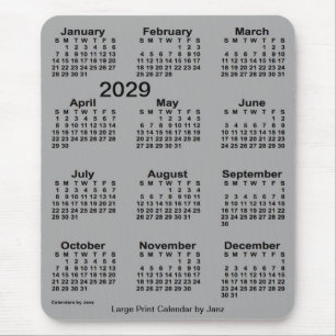 Mousepad Calendário de Impressão de Cinza 2029 de Janz