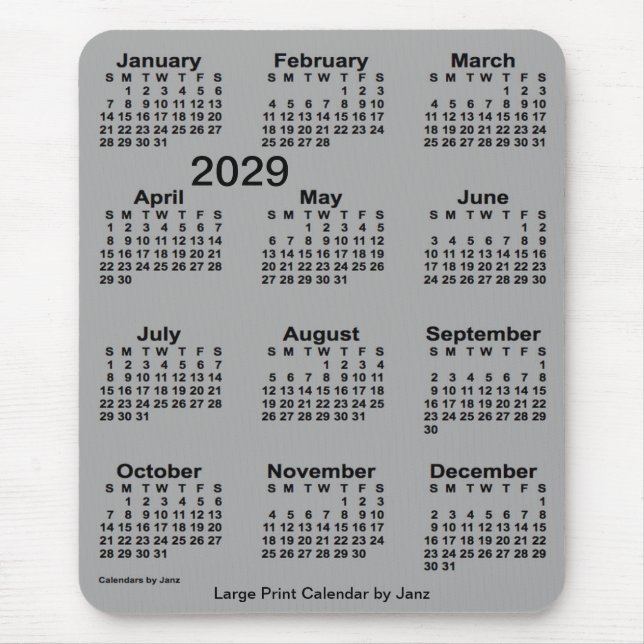 Mousepad Calendário de Impressão de Cinza 2029 de Janz (Frente)