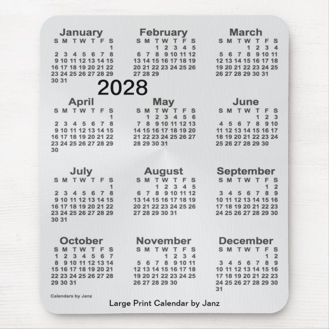 Mousepad Calendário de Impressão Silver 2028 por Janz (Frente)