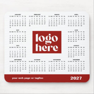 Mousepad Calendário de Logotipo Empresarial Vermelho 2027