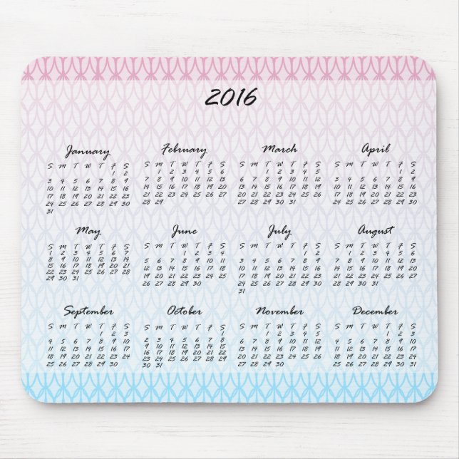 Mousepad Calendário de Padrão Oval de Gradiente 2016 (Frente)