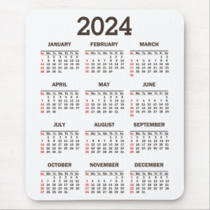 Mousepad Calendário De Resumo Simples De 2024 Anos