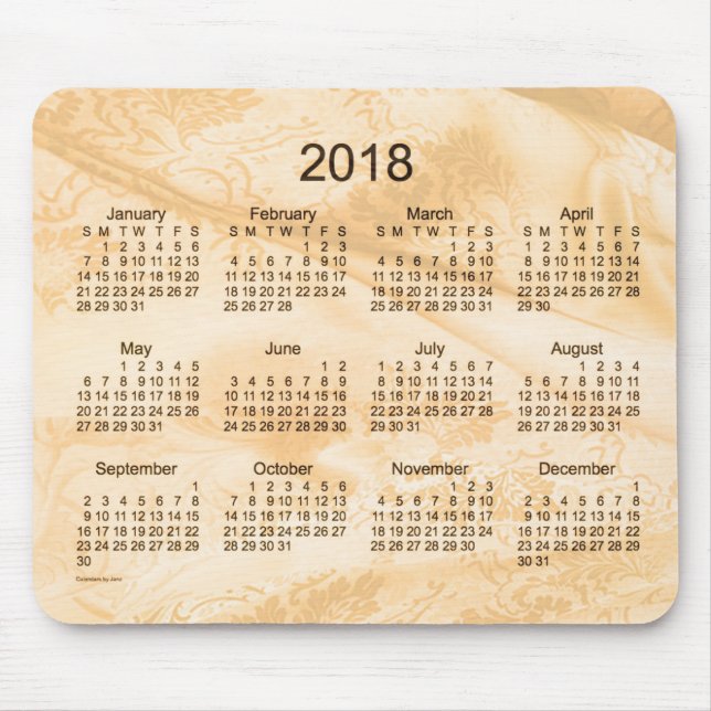 Mousepad Calendário de seda do ouro 2018 pelo tapete do (Frente)