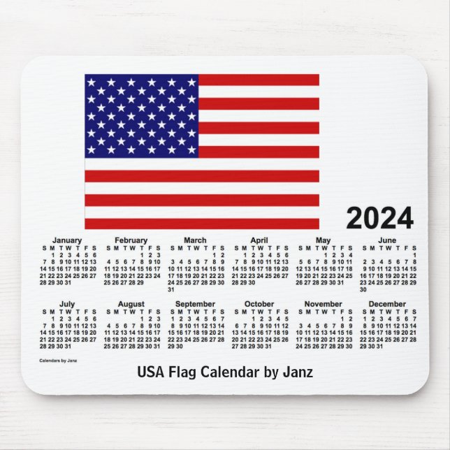 Mousepad Calendário de Sinalizador dos EUA 2024 por Janz Mo (Frente)