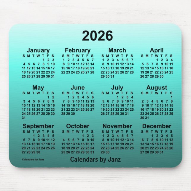 Mousepad Calendário de Teal de 2026 desbotado por Janz Mous (Frente)