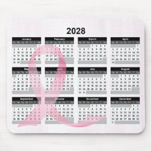 Mousepad Calendário do Ano 2028 Fita Rosa