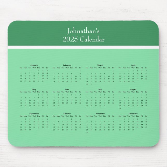 Mousepad Calendário do ano de cheio personalizável 2025 (Frente)