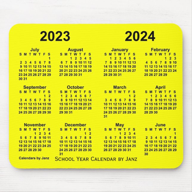 Mousepad Calendário do Ano Escolar 2023-2024 por Janz Yello (Frente)