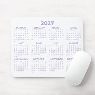 Mousepad Calendário do Ano Inteiro 2027 Lavanda Roxo Branco