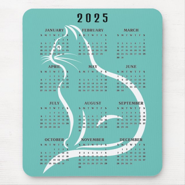 Mousepad Calendário do Cat Outline 2025 (Frente)