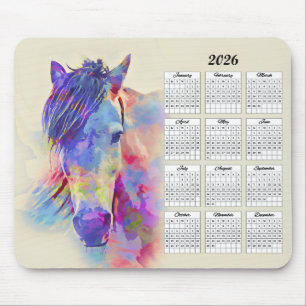 Mousepad Calendário do Cavalo de Abstrato de 2026