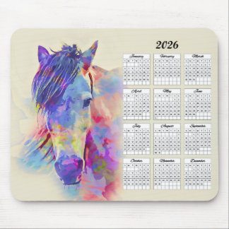 Mousepad Calendário do Cavalo de Abstrato de 2026