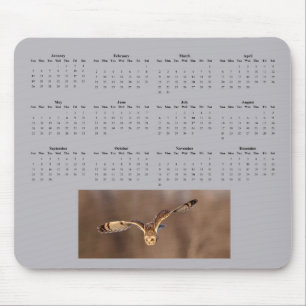Mousepad Calendário do cheio de coruja de orelha curta de 2