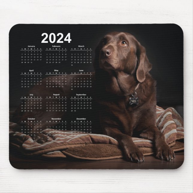 Mousepad Calendário do Chocolate Labrador Retriever 2024 (Frente)