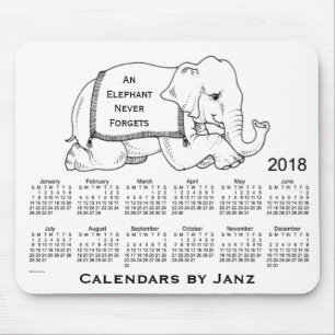 Mousepad Calendário do elefante 2018 branco pelo tapete do