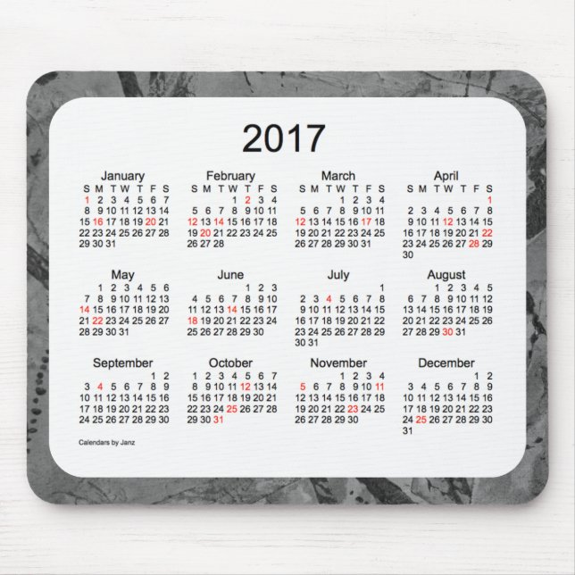Mousepad Calendário do feriado da arte 2017 preta pelo (Frente)