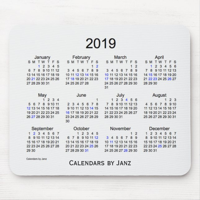 Mousepad Calendário do feriado do fumo de 2019 brancos por (Frente)