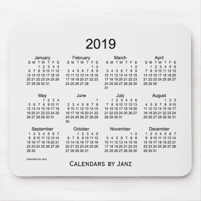 Mousepad Calendário do fumo de 2019 brancos pelo tapete do (Frente)