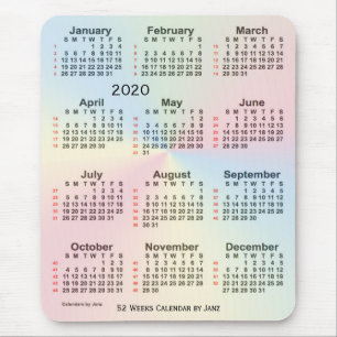 Mousepad Calendário do Impressão Rainbow 2020 de 52 seman
