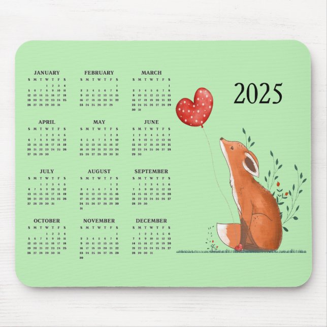 Mousepad Calendário do Little Fox Design 2025 (Frente)