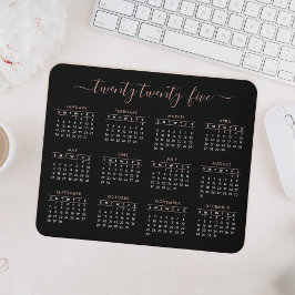 Mousepad Calendário do Modern Trendy Script Black Rosa Dour