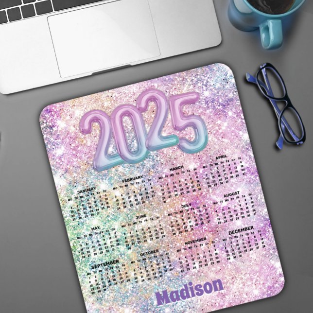 Mousepad Calendário do Monograma 2025 - Faux glitter (Criador carregado)